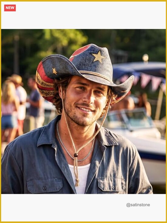 American Flag Patriotic Straw Cowboy Hat - Western Cowgirl Rodeo main image 7